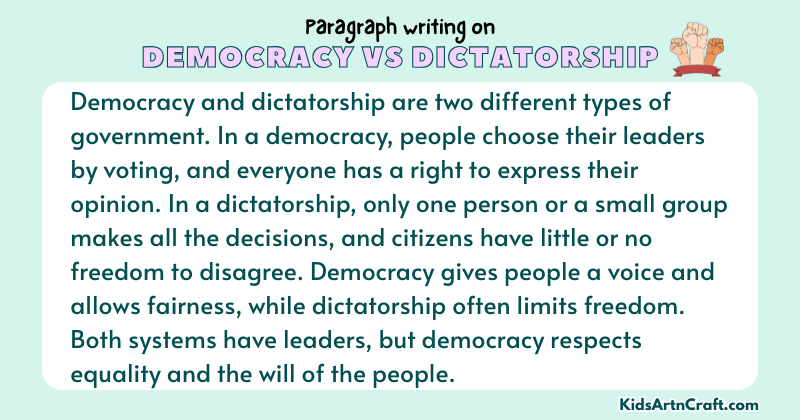 Paragraph on Democracy vs Dictatorship