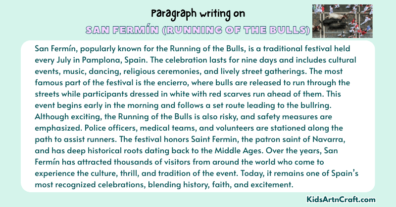 Expository Paragraph on San Fermín (Running of the Bulls) (Explains with Facts)