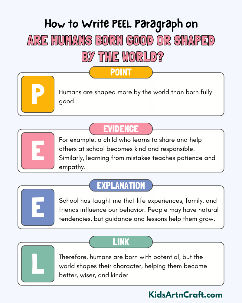 Are Humans Born Good or Shaped by the World? Paragraph Writing with PEEL Method