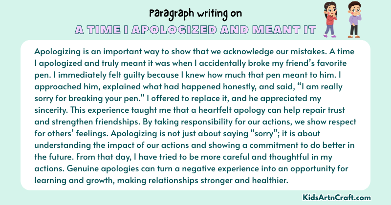 Paragraph on A Time I Apologized and Meant It