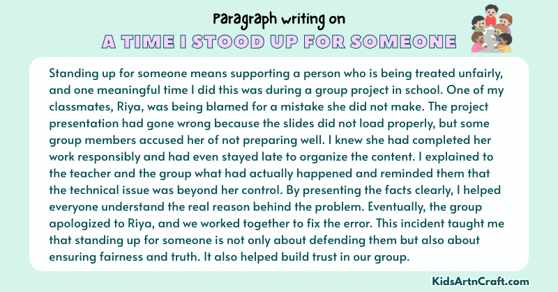 Expository Paragraph on A Time I Stood Up for Someone (Explains with Facts)