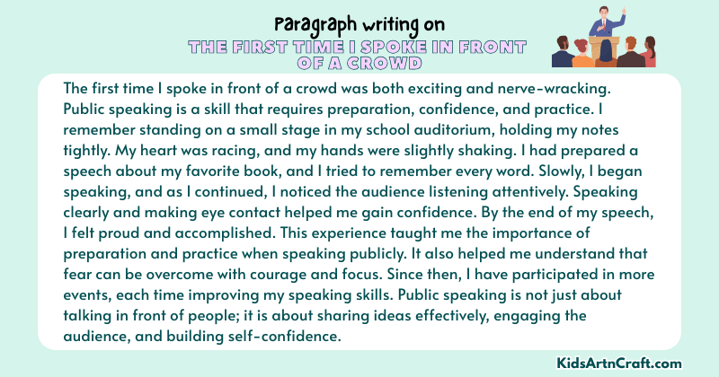 Paragraph on The first time I spoke in front of a crowd