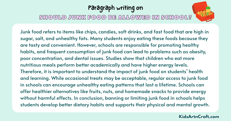 Expository Paragraph on Should Junk Food be Allowed in School? (Explains with Facts)