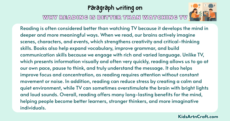 Expository Paragraph on the Why Reading Is Better Than Watching TV (Explains with Facts)