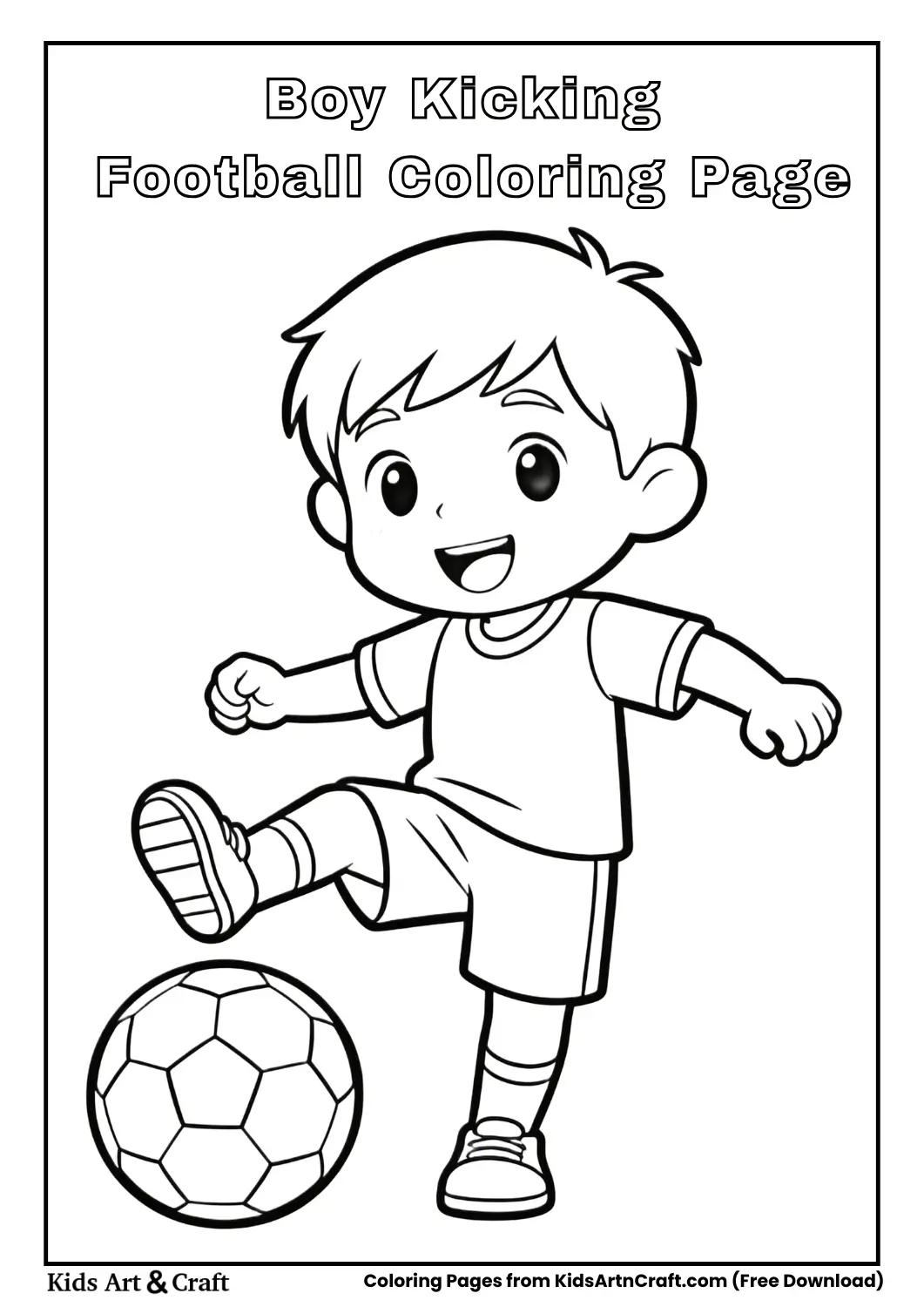 Cartoon boy kicking a football simple coloring page