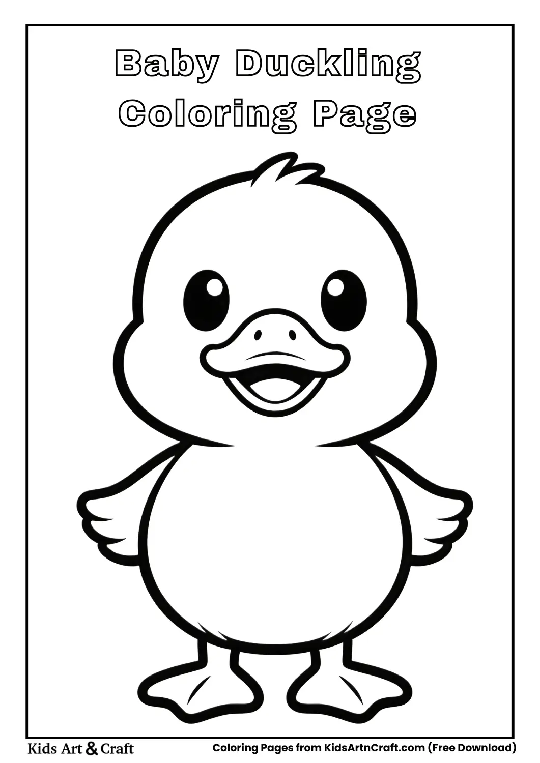 Simple baby duckling coloring page with bold outlines and big eyes