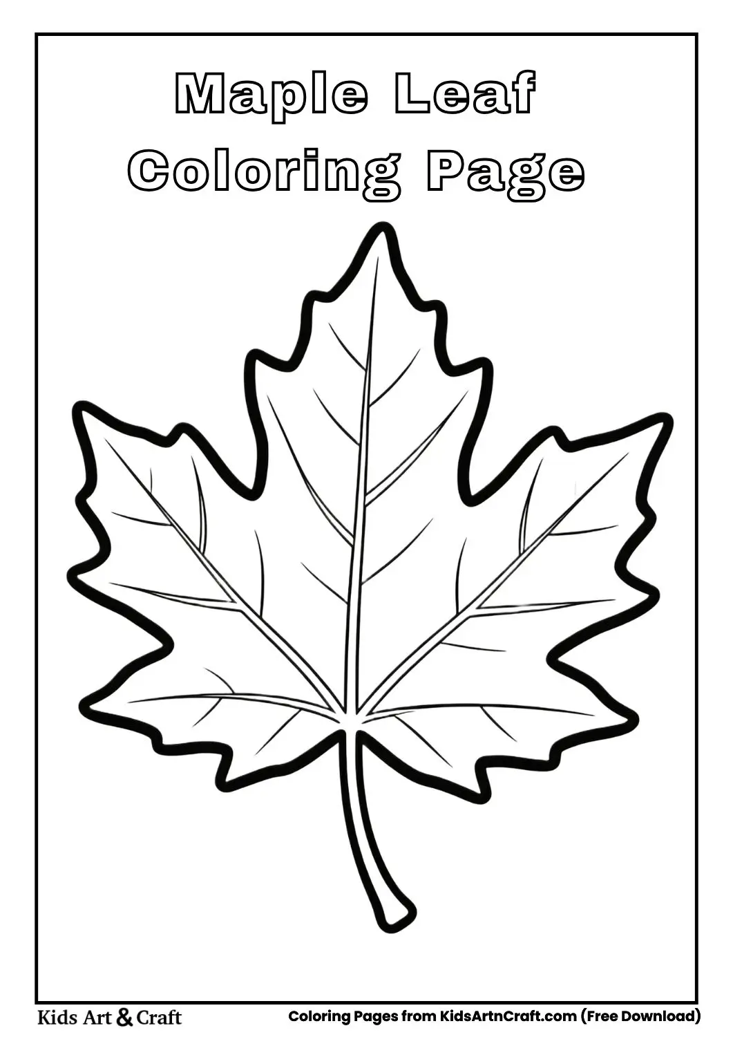 Simple maple leaf black and white coloring page for kids
