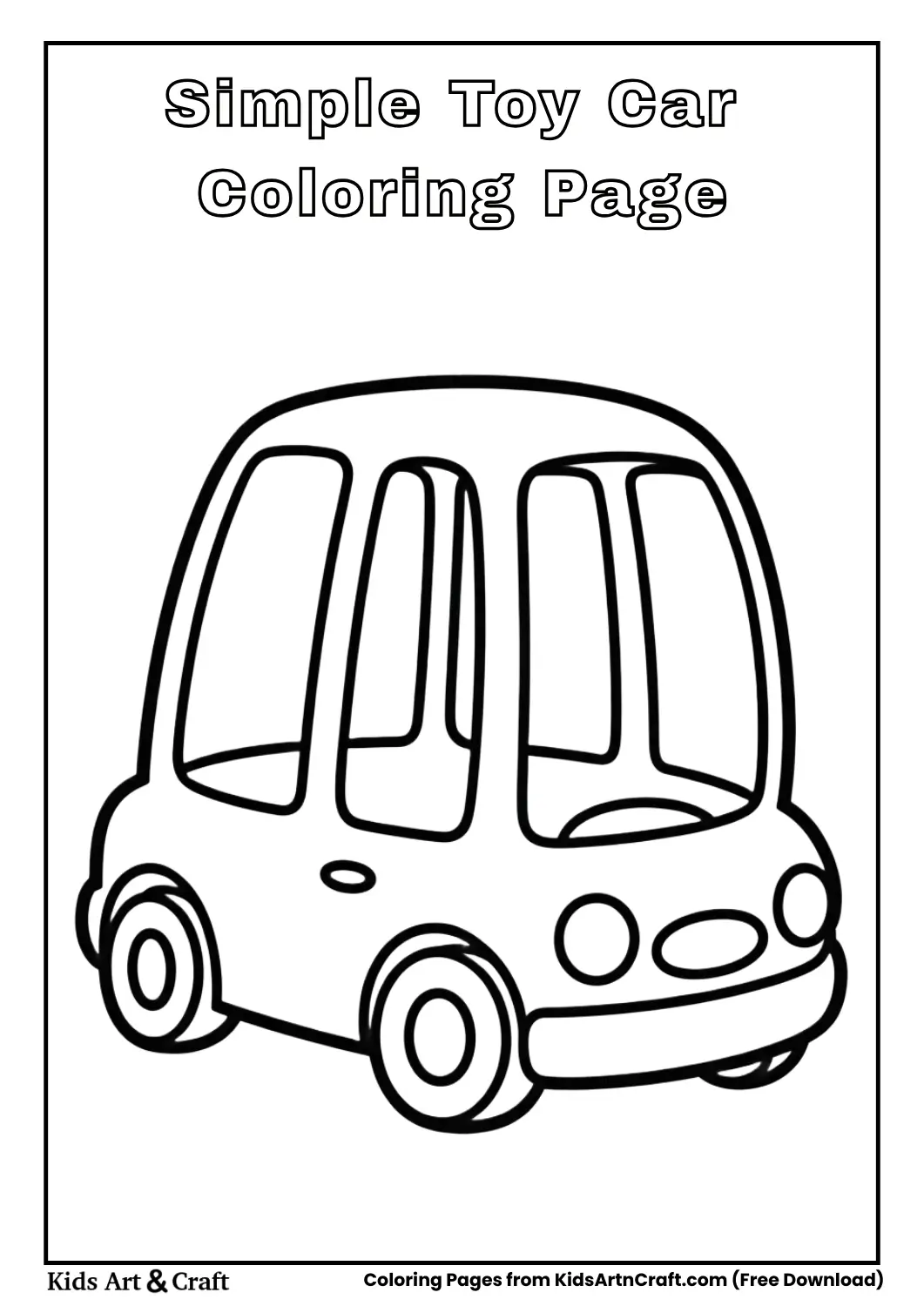 Simple toy car black and white coloring page for kids