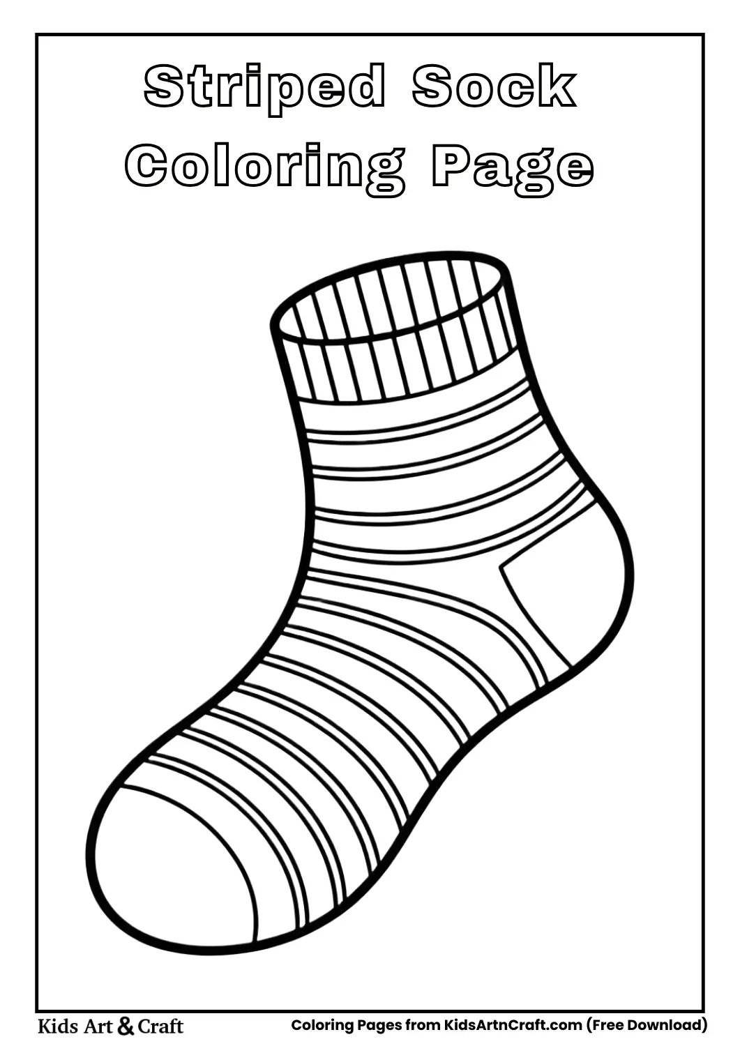 Black and white striped sock coloring page for kids