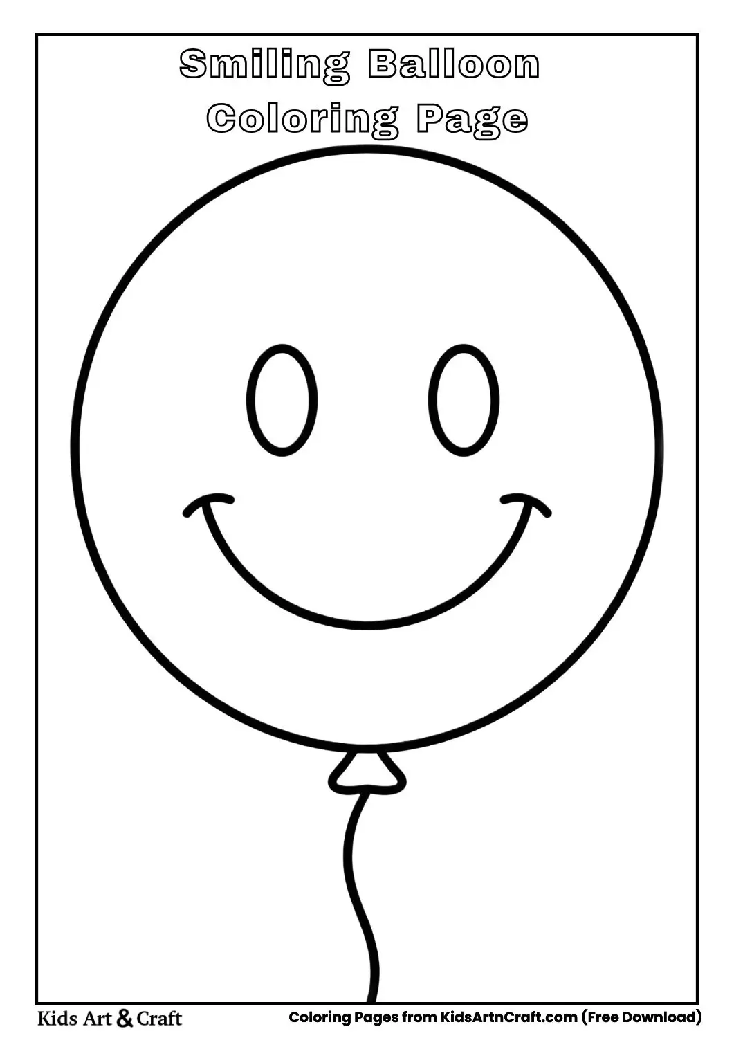 Smiling round balloon black and white coloring page for kids