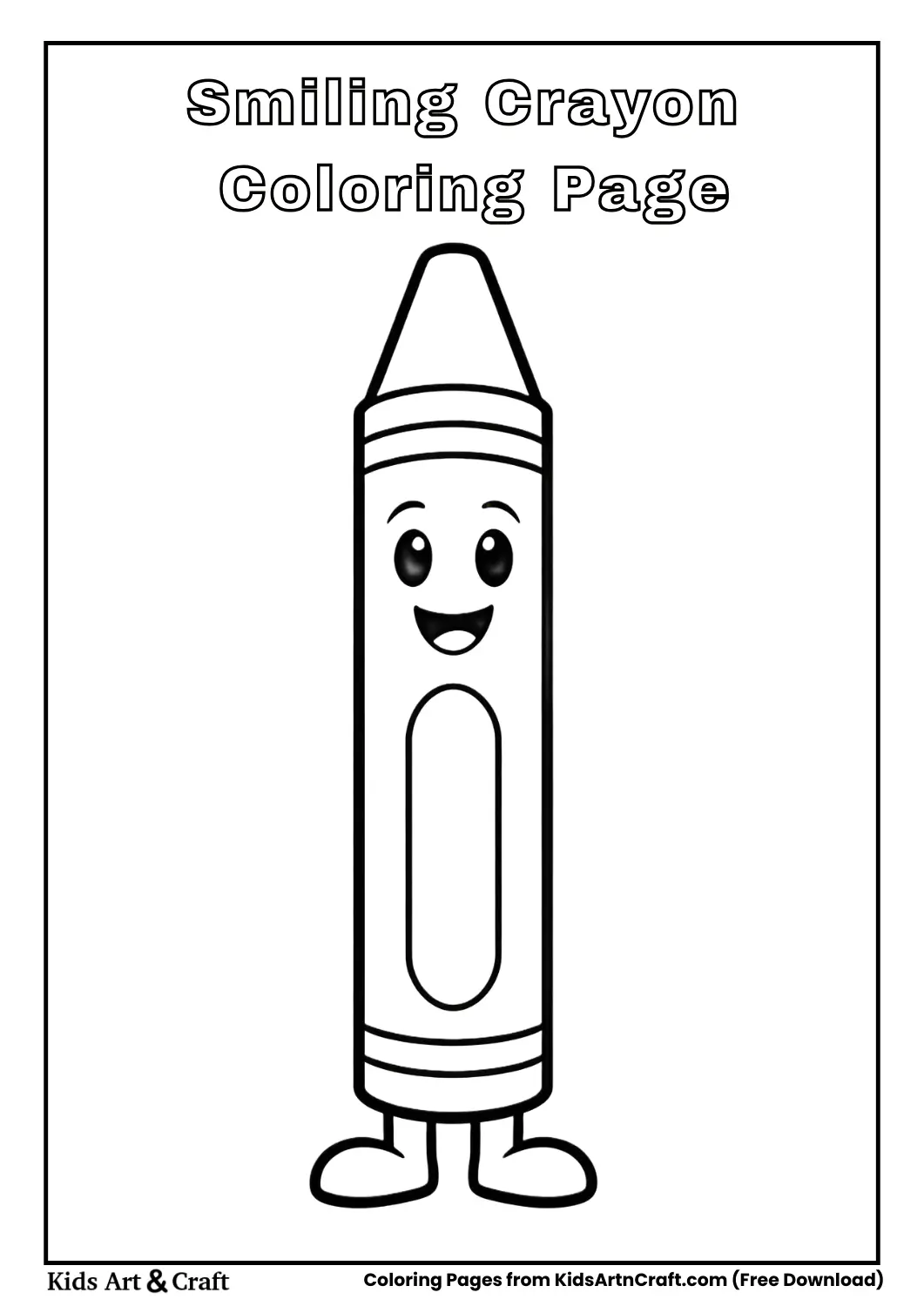 A smiling crayon with a simple outline for kids to color
