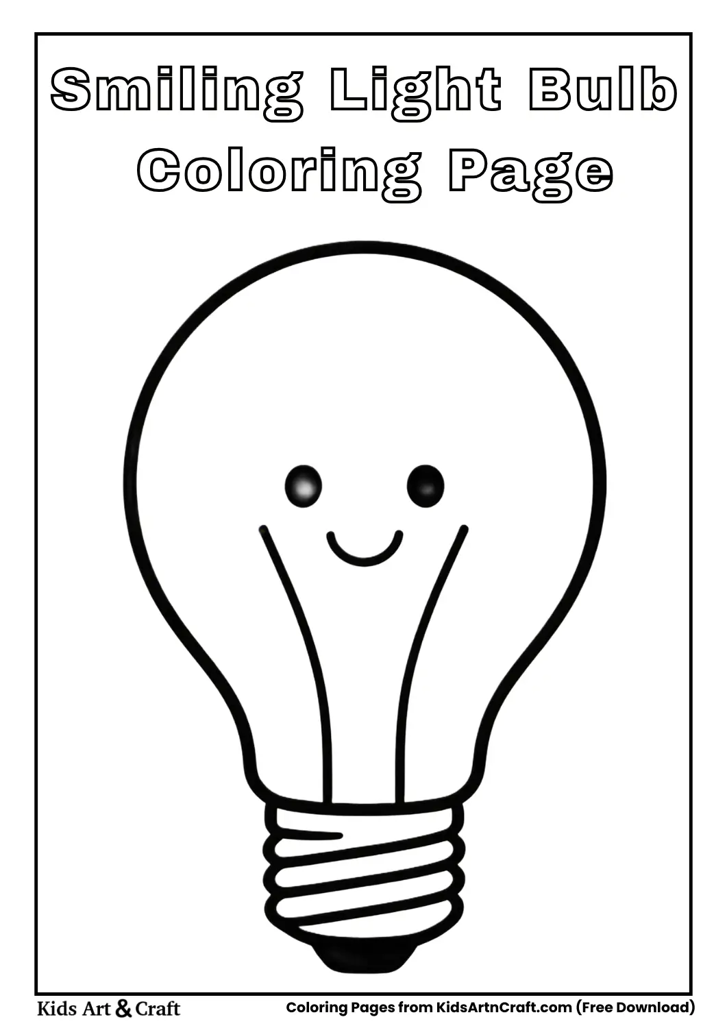 Simple smiling light bulb coloring page with clean outlines