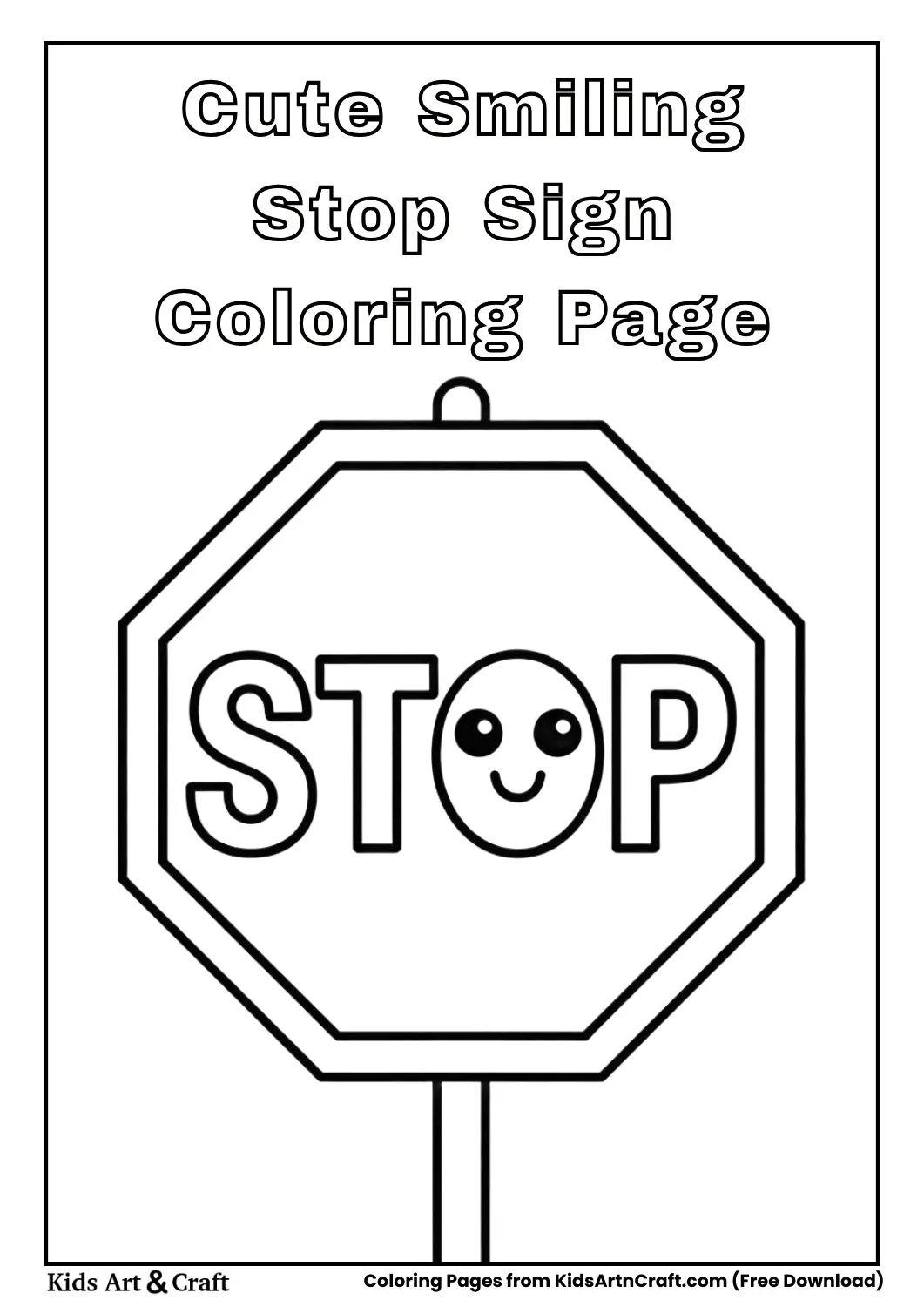 Smiling stop sign cartoon coloring page for kids