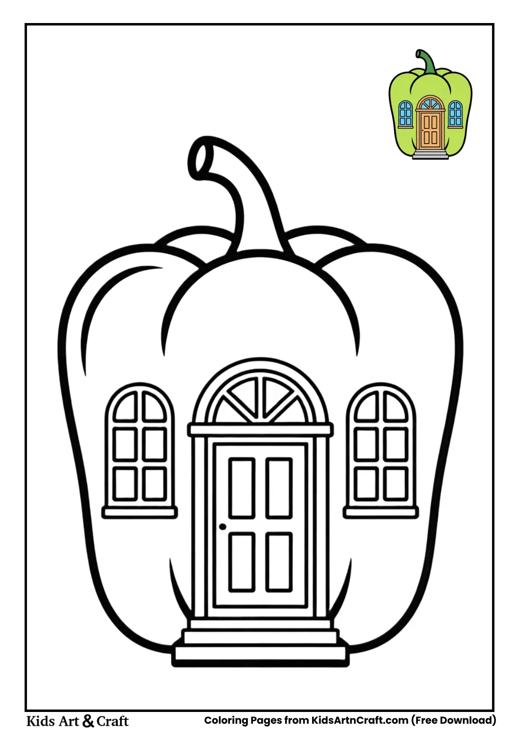 Bell pepper house with arched windows coloring page