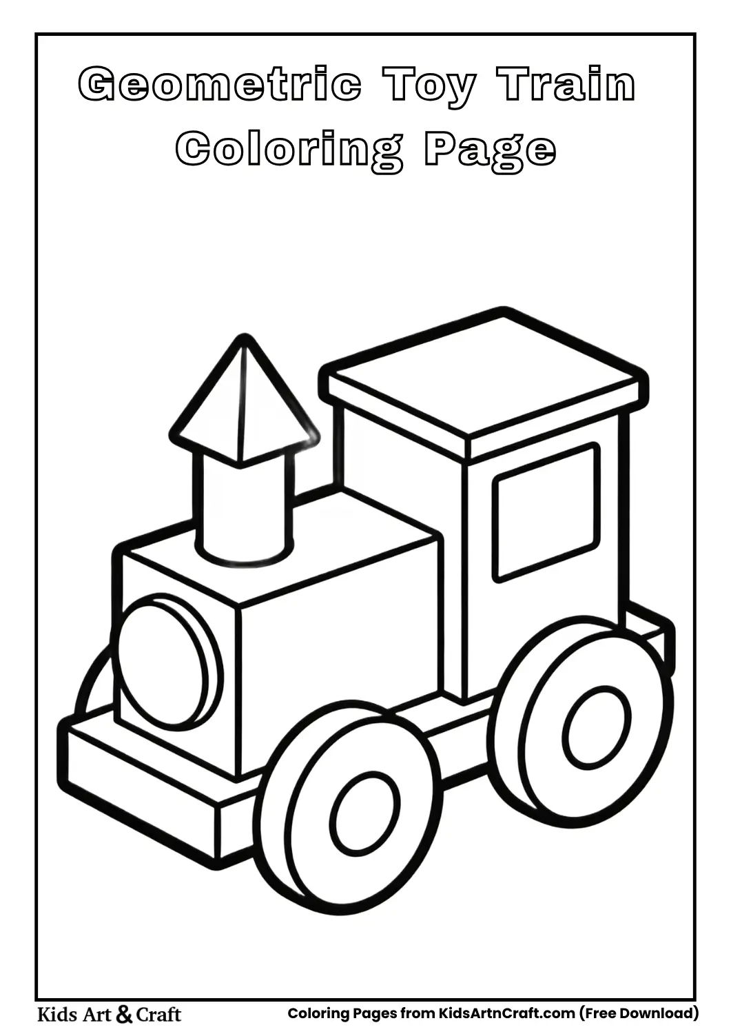 Toy train made of geometric shapes coloring page