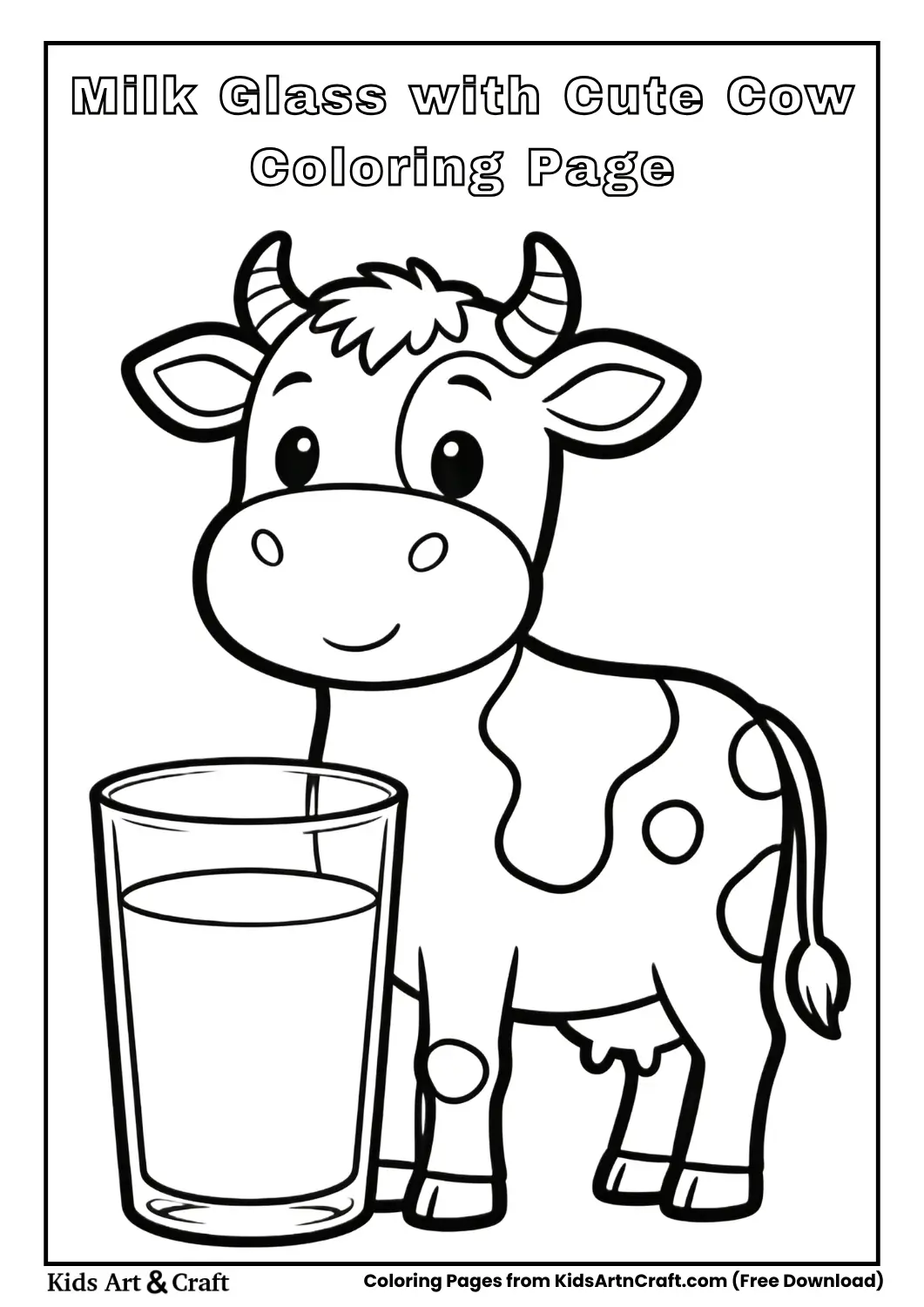 Milk glass with cute cow simple farm coloring page