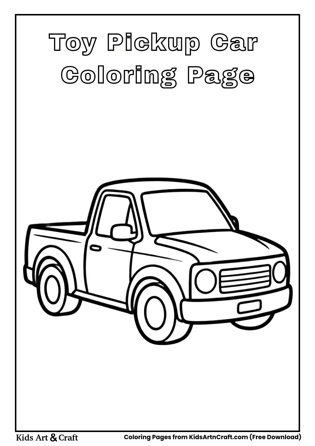 Toy pickup car simple black and white coloring page