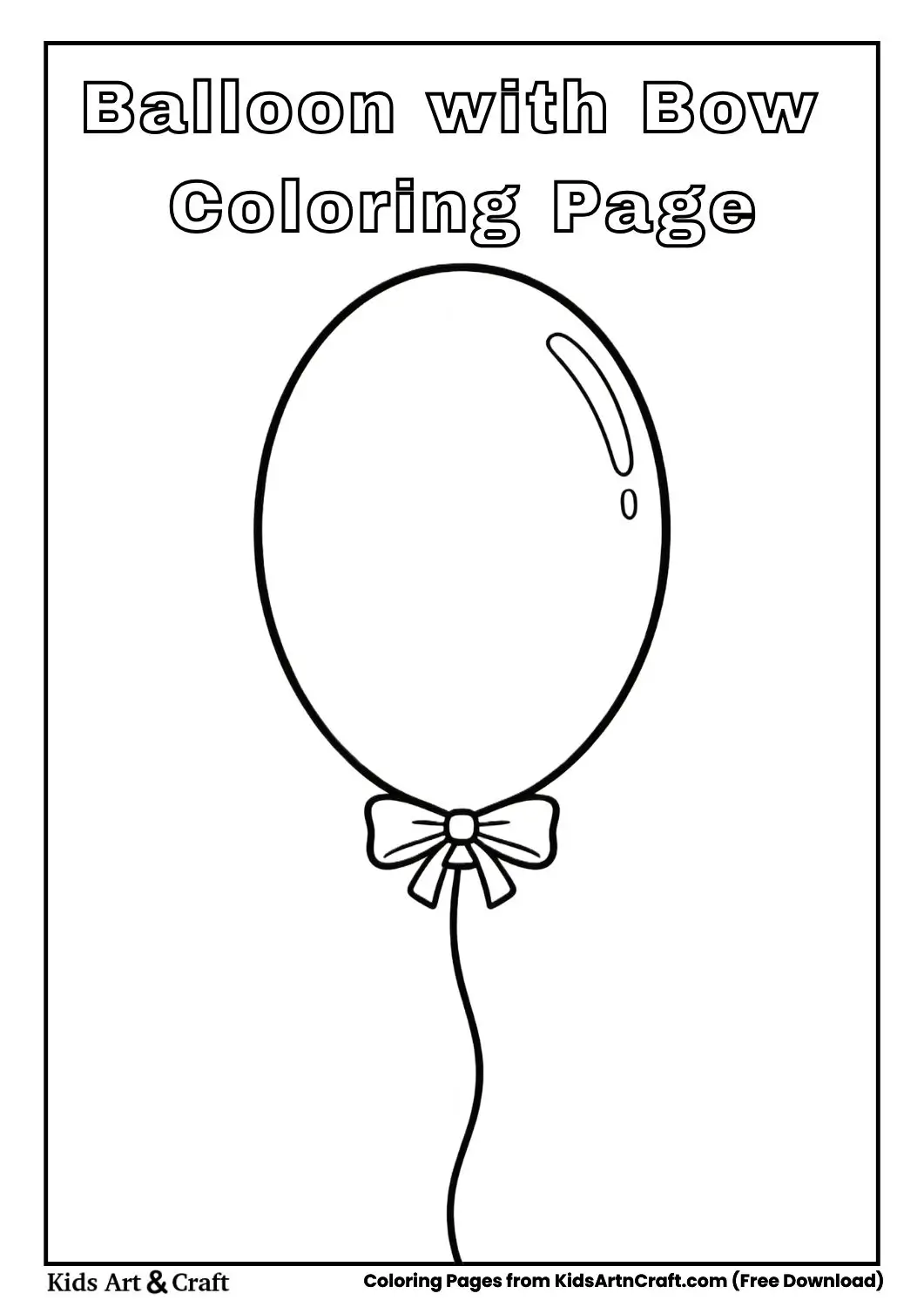 Balloon with bow black and white coloring page