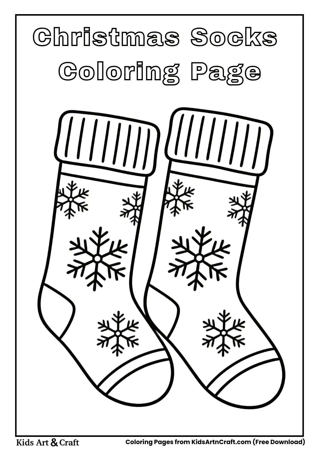 Christmas socks with snowflake coloring page