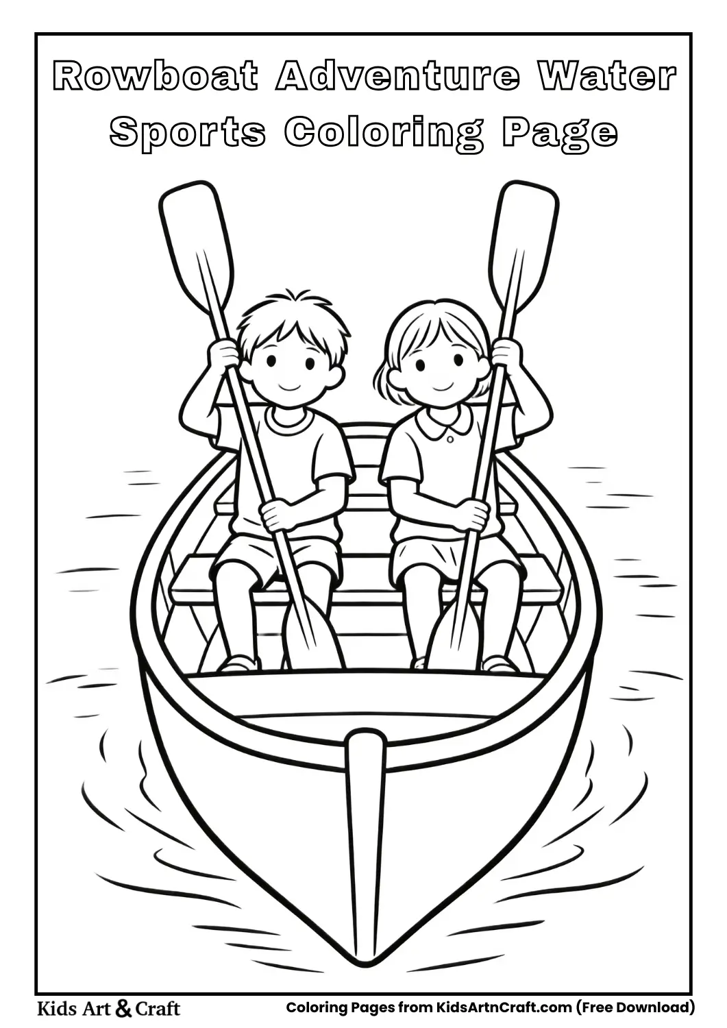 Kids rowing boat coloring page