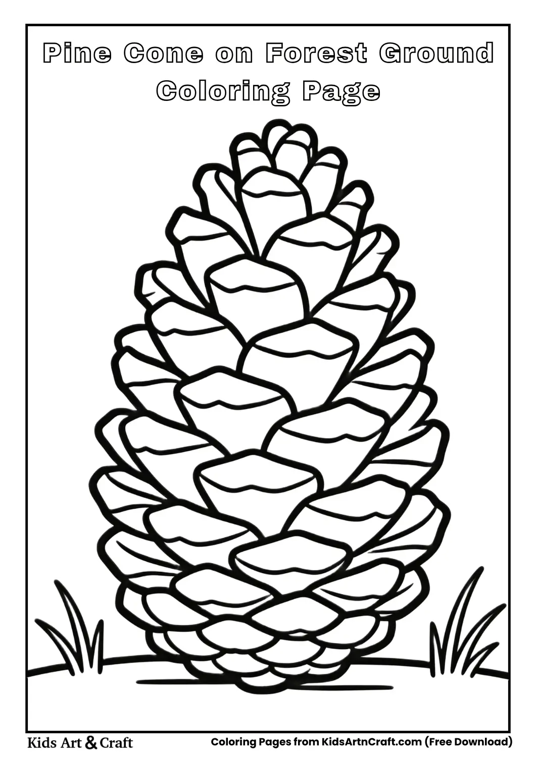 Pine cone resting on forest ground simple coloring page
