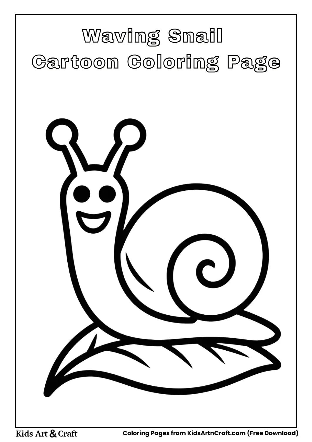 Cute snail waving with large spiral shell outline
