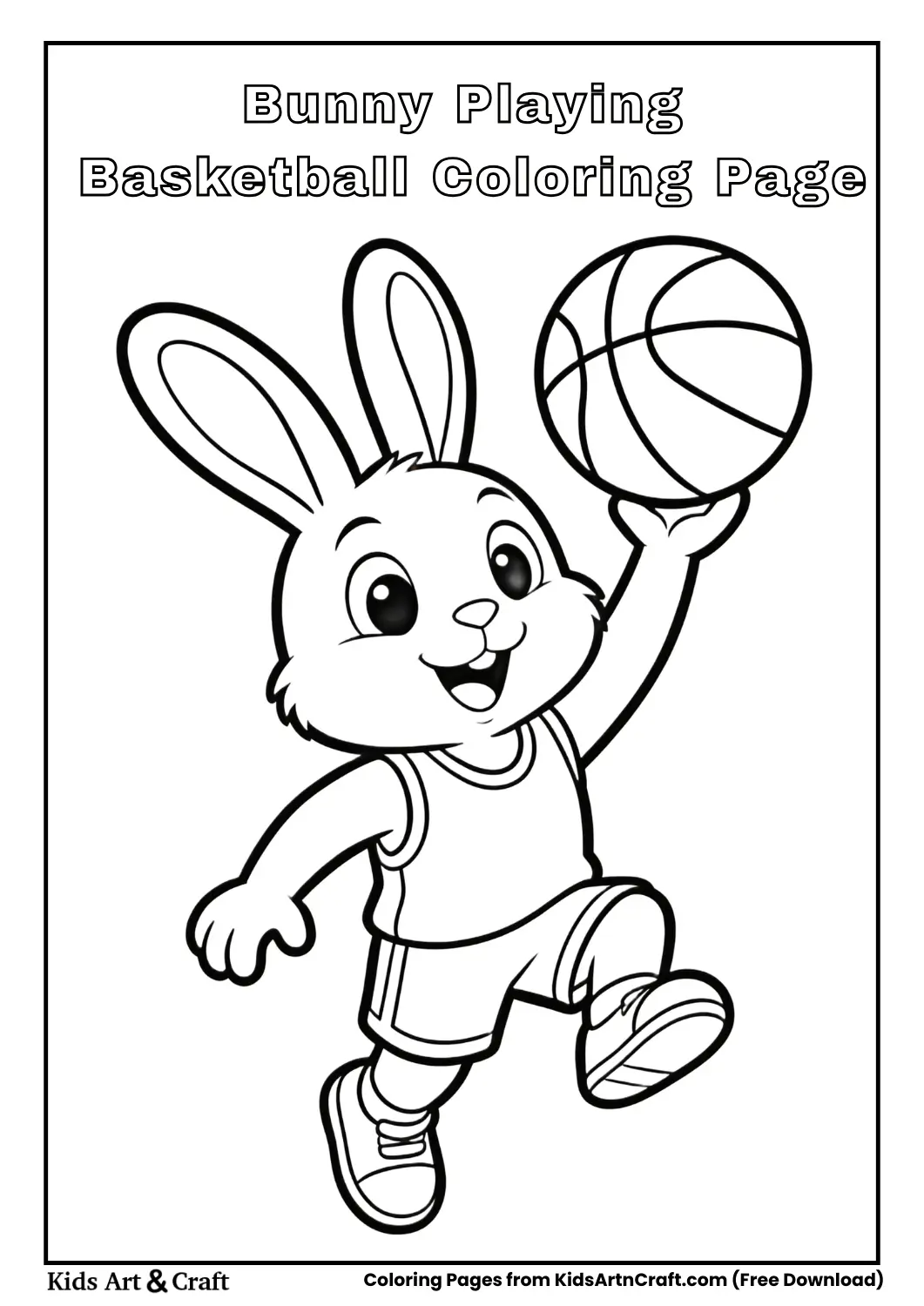 Bunny playing basketball cartoon coloring page