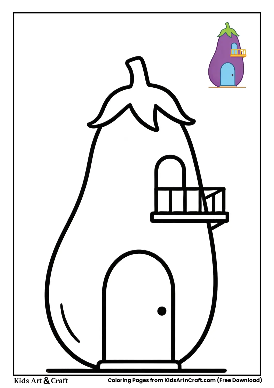 Eggplant shaped house with curved doorway coloring page