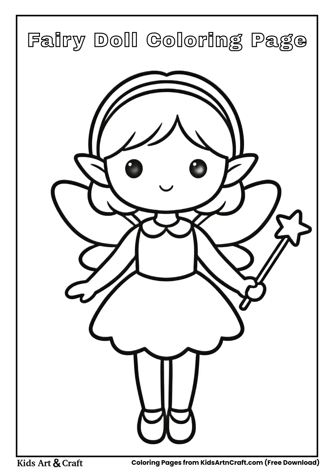 Fairy doll with wings and wand coloring page