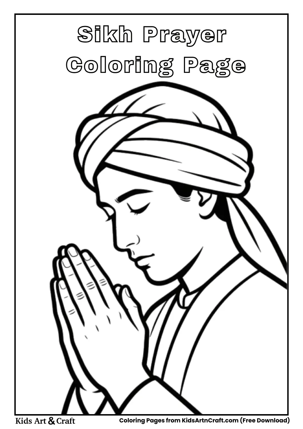 Black and white line drawing of folded hands in prayer
