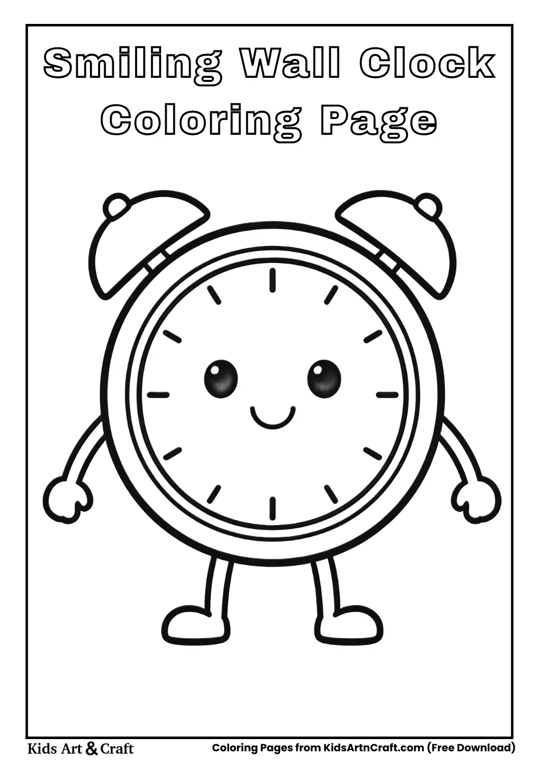 Cartoon wall clock with face coloring page