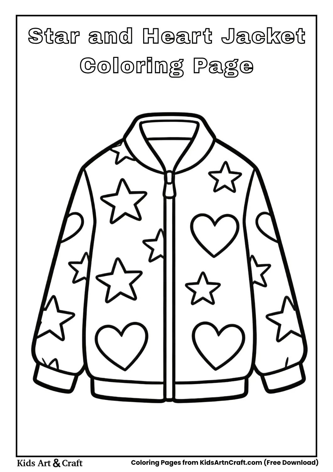 Jacket with stars and hearts coloring page
