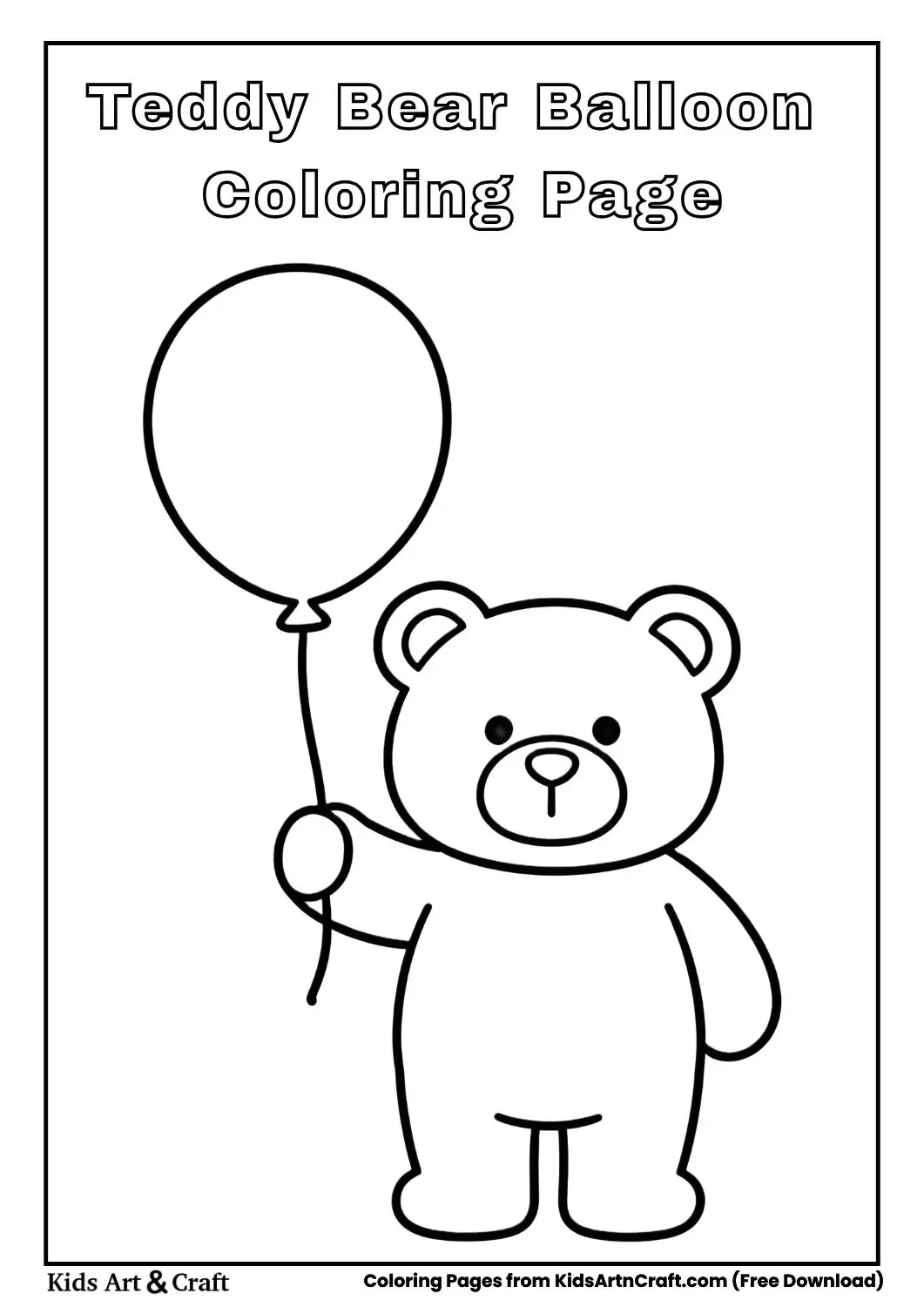 Teddy bear holding balloon black and white coloring page