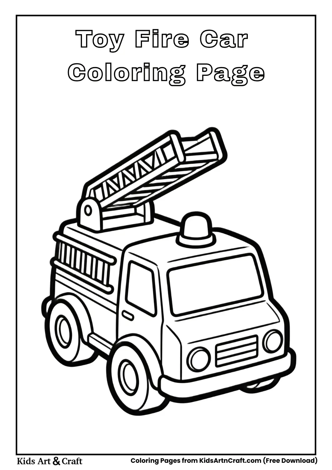 Toy fire car black and white coloring page