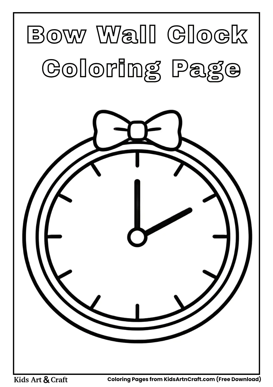 Round wall clock with bow on top coloring page
