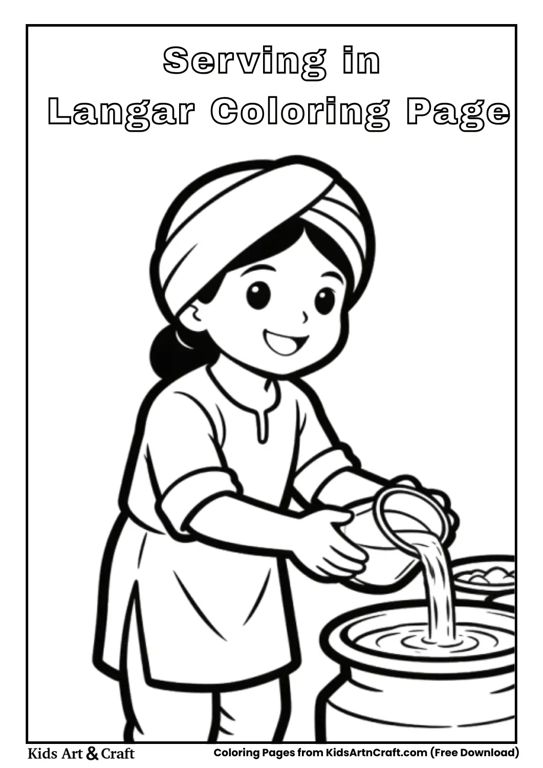 Sikh girl serving water in Langar black and white