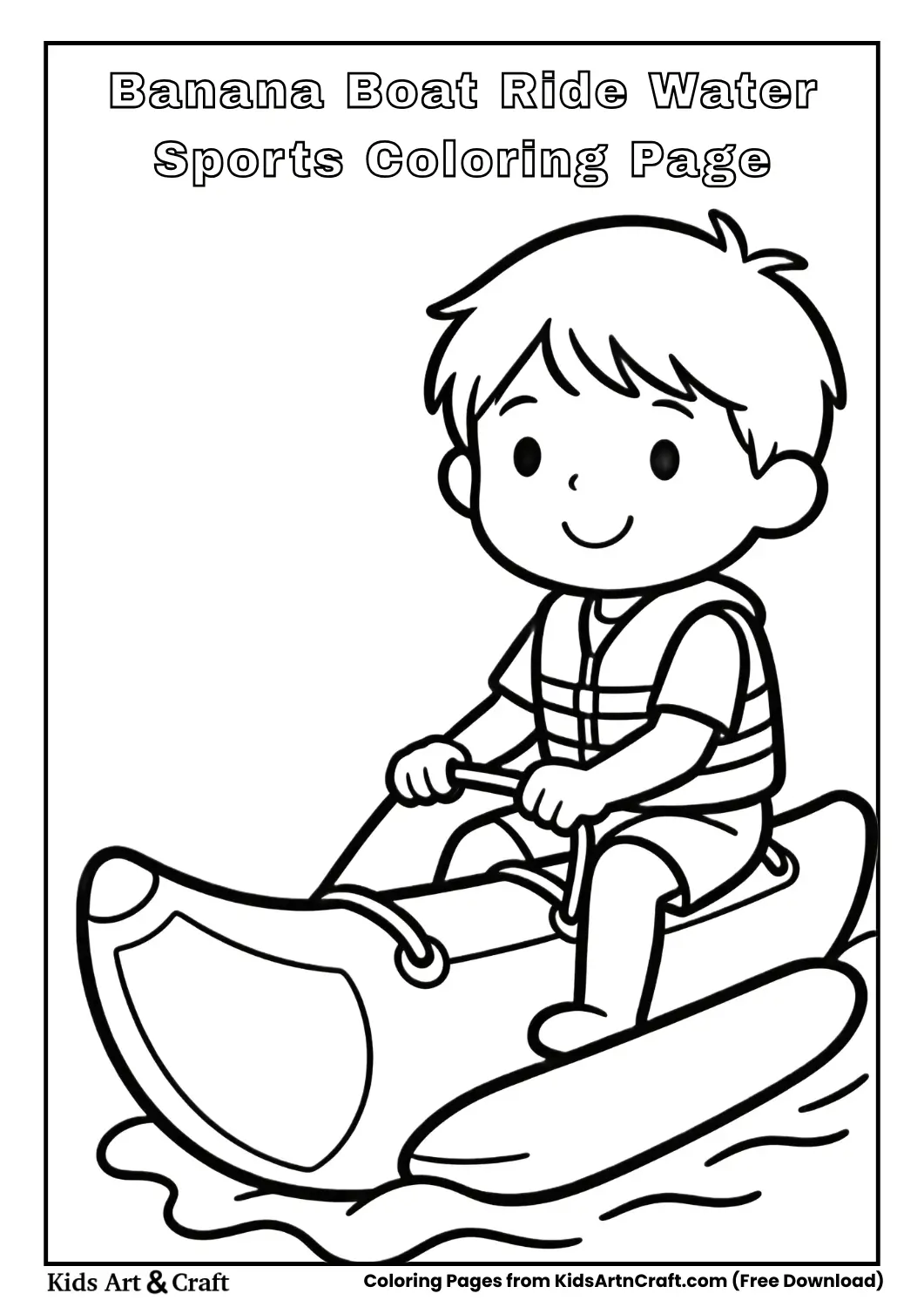 Kid riding banana boat coloring page