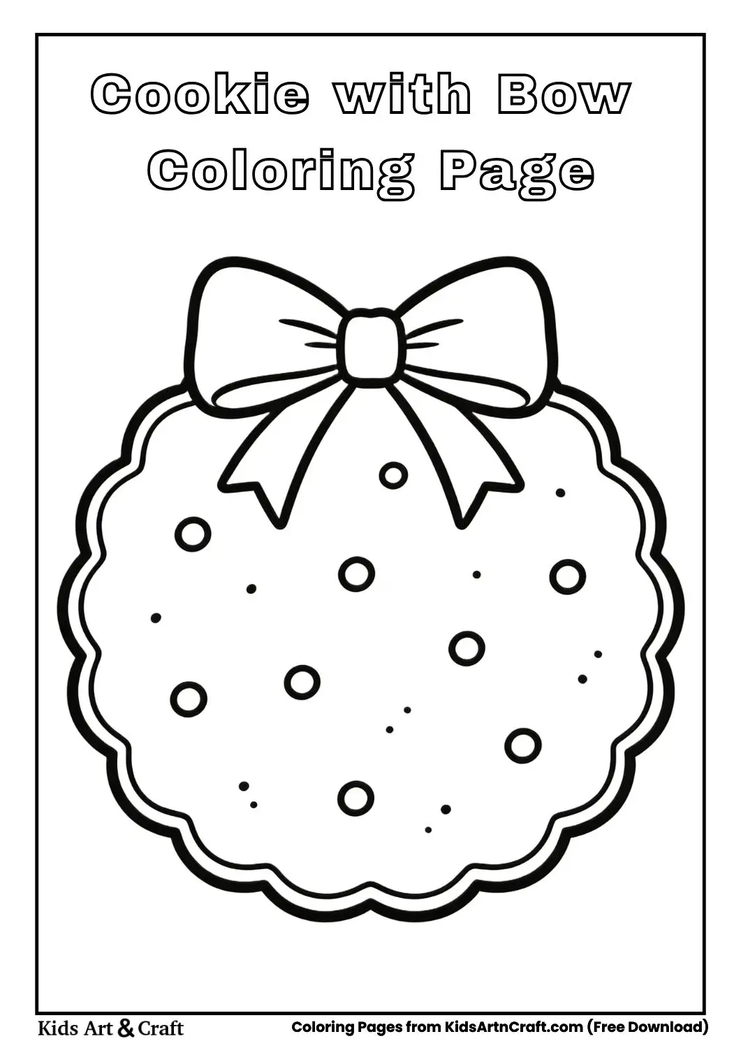 Cookie with bow coloring page for kids
