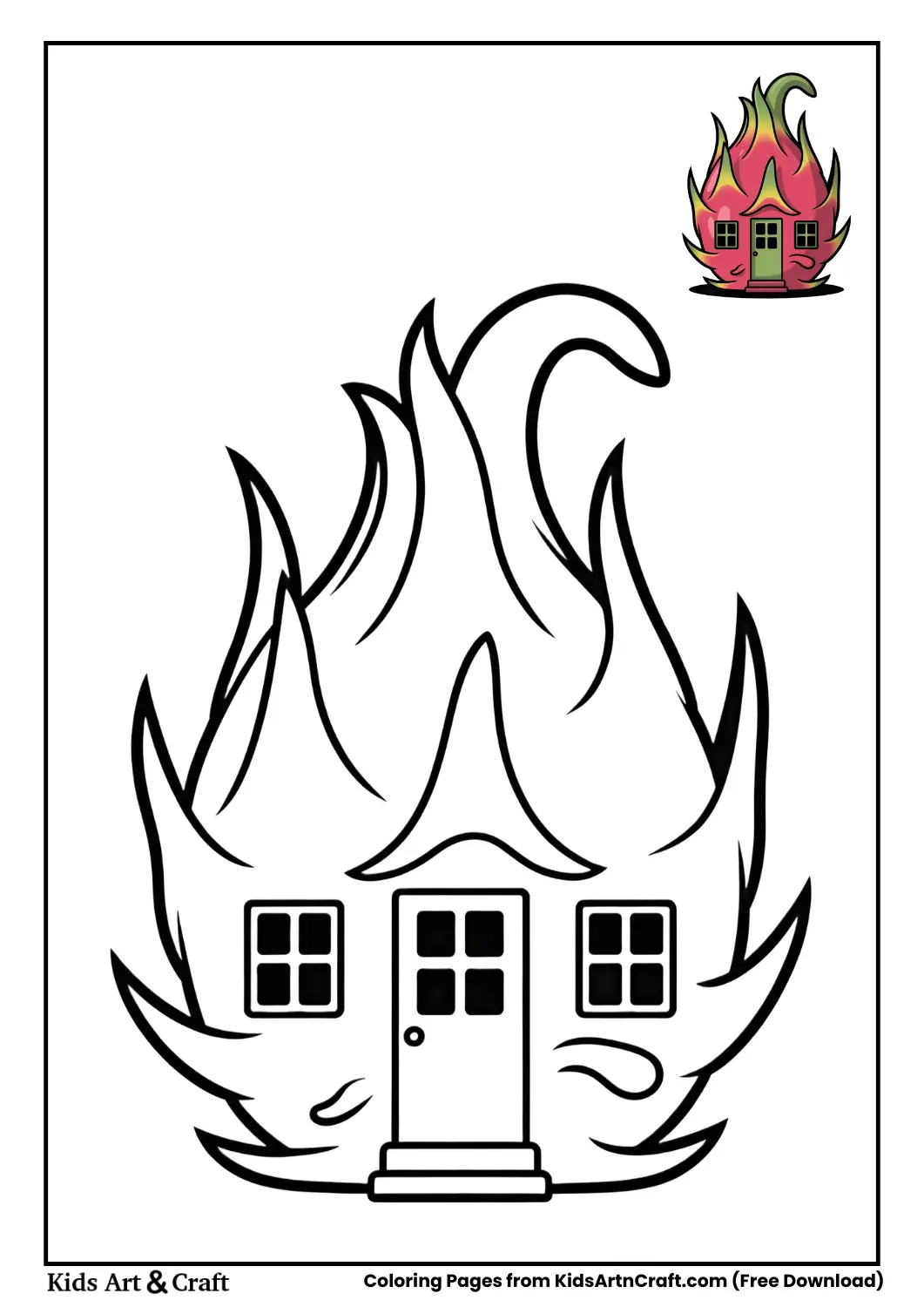 Dragon fruit house coloring page with simple spiky outline