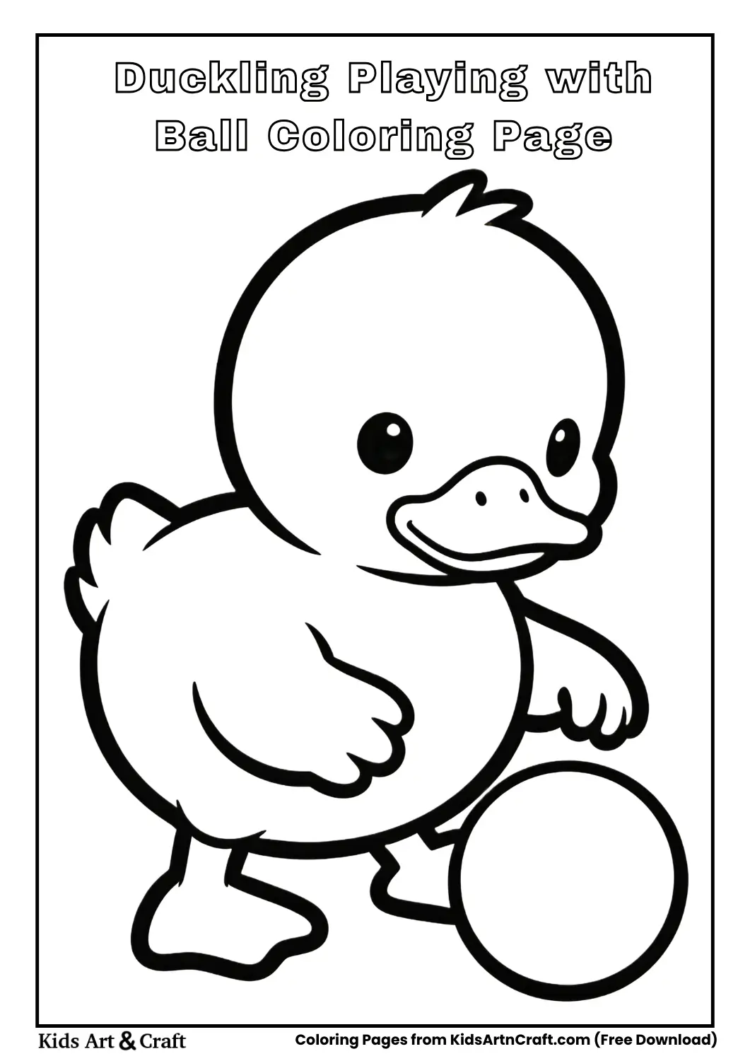 Baby duckling playing with ball simple coloring page