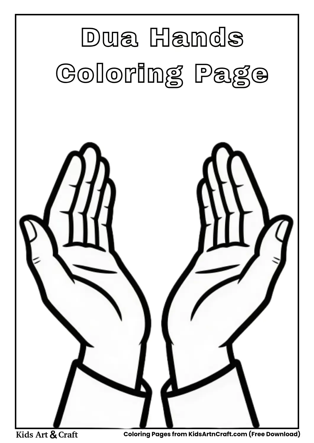 Hands raised in dua black and white kids coloring page