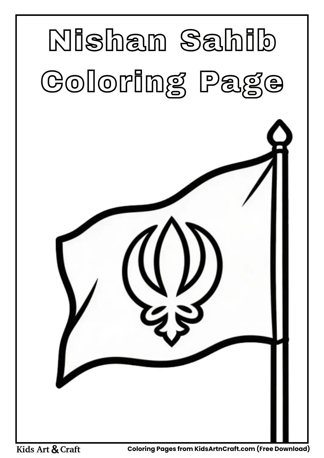 Black and white Nishan Sahib flag with bold outline