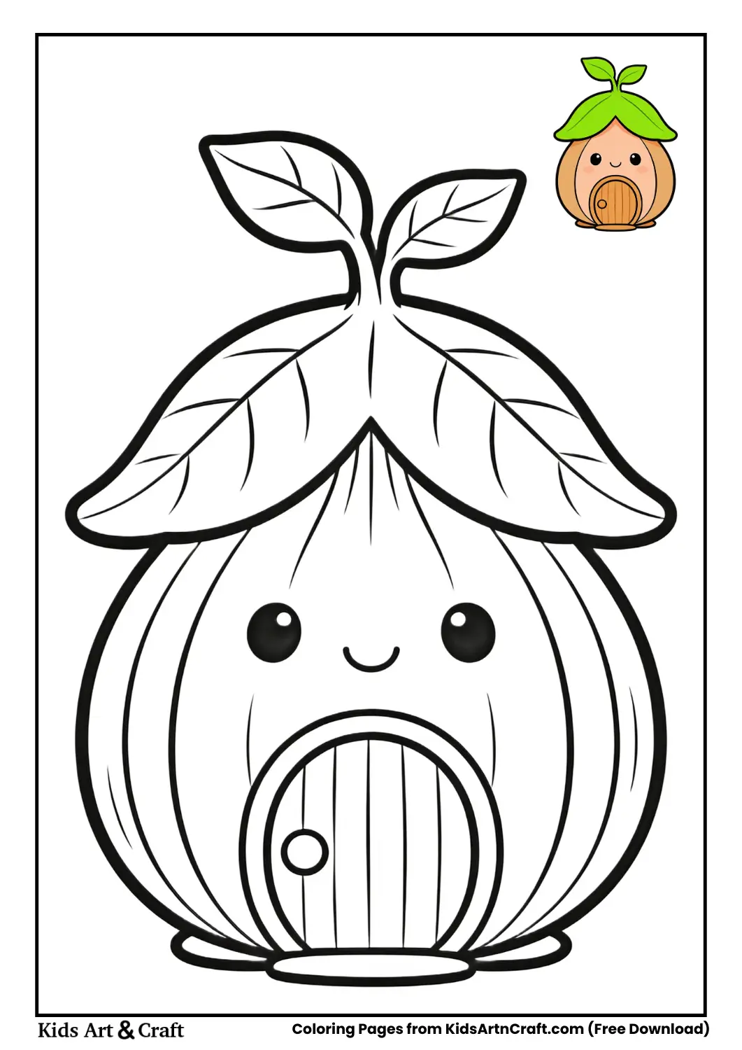 Smiling onion house black and white coloring page