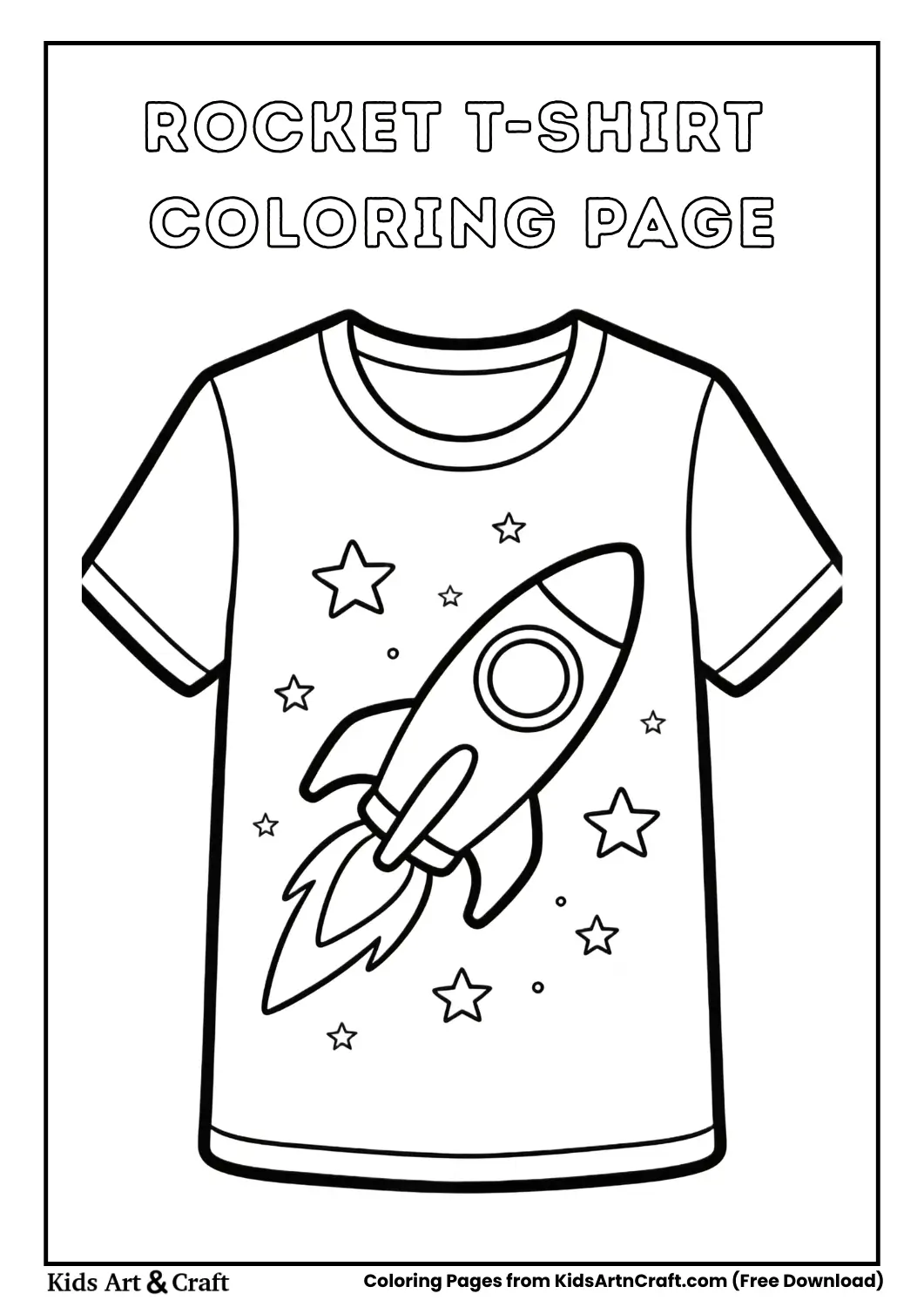 Black and white rocket T-shirt coloring page