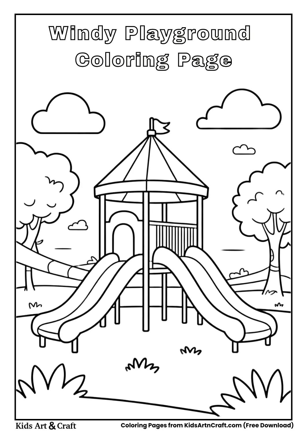 Playground on windy day coloring page