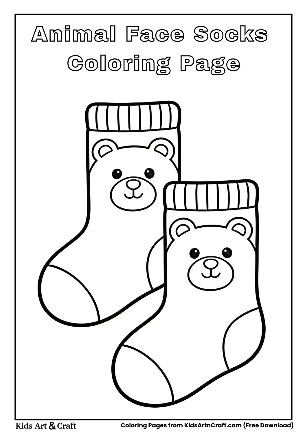 Bear face socks coloring page for kids