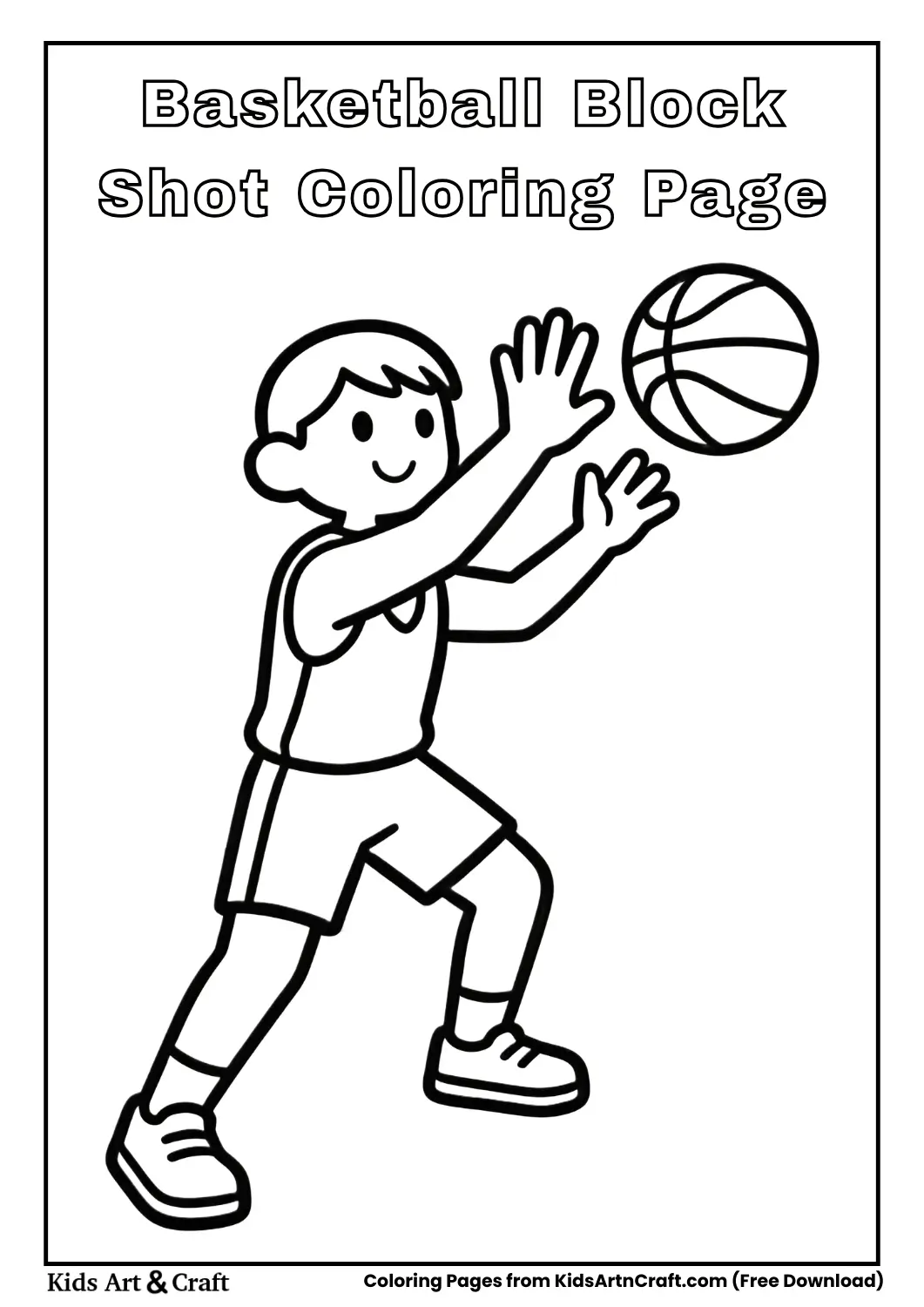 Player blocking basketball shot coloring page