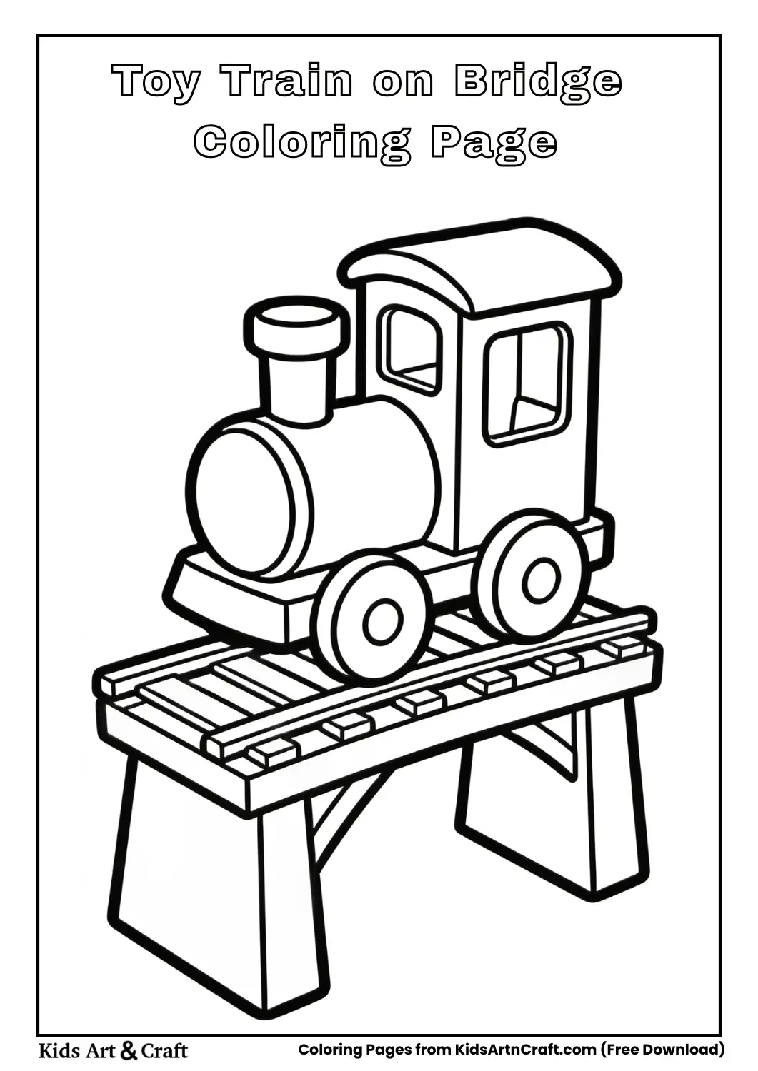Toy train crossing a small bridge coloring page