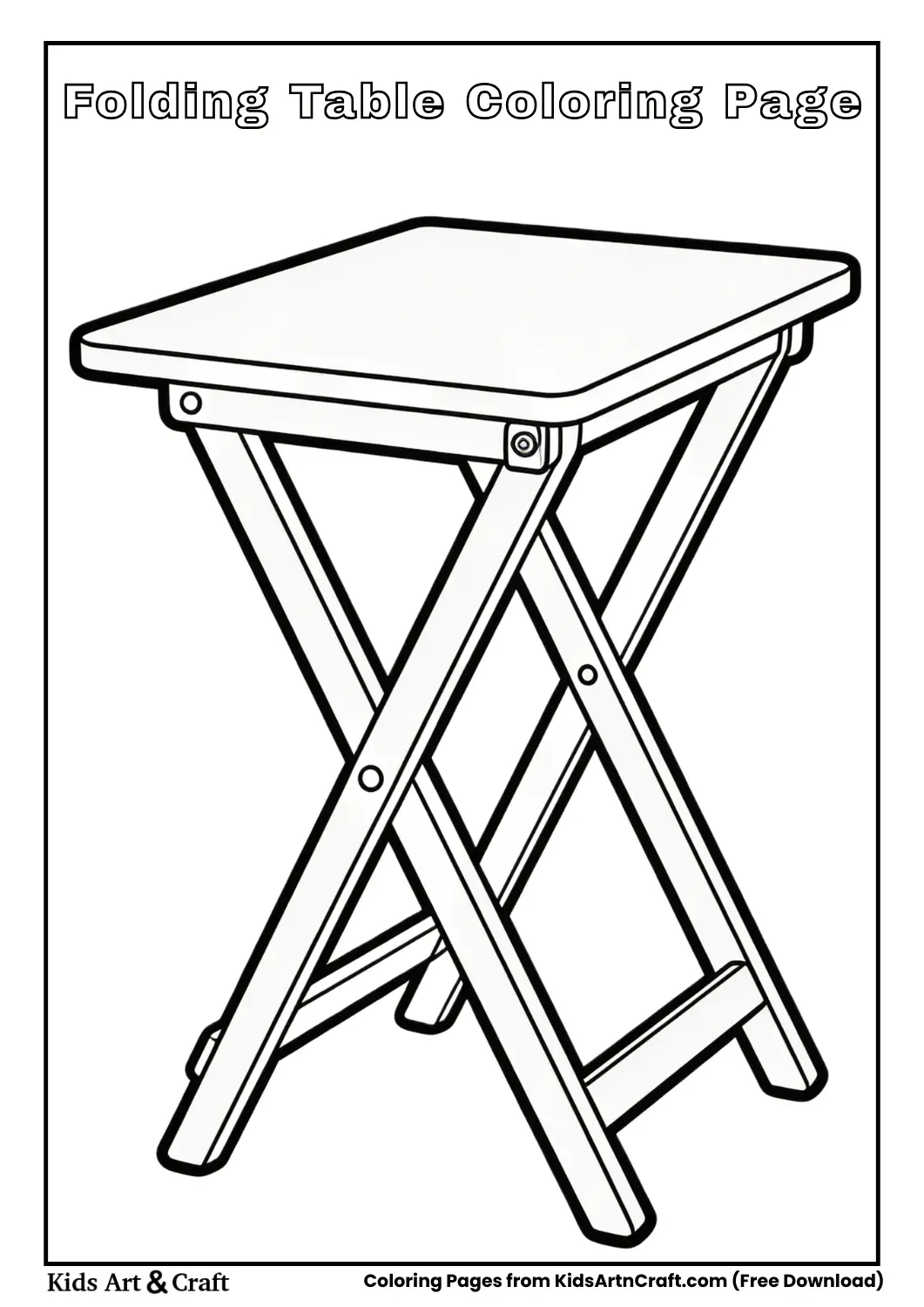 Folding table black and white coloring page for kids