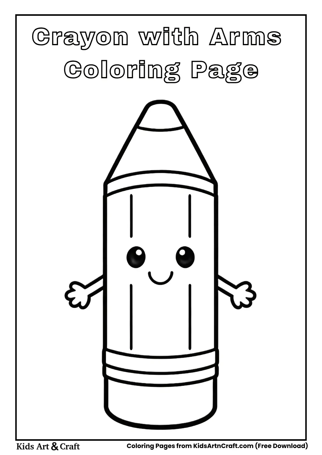 A smiling crayon with small arms in cartoon style